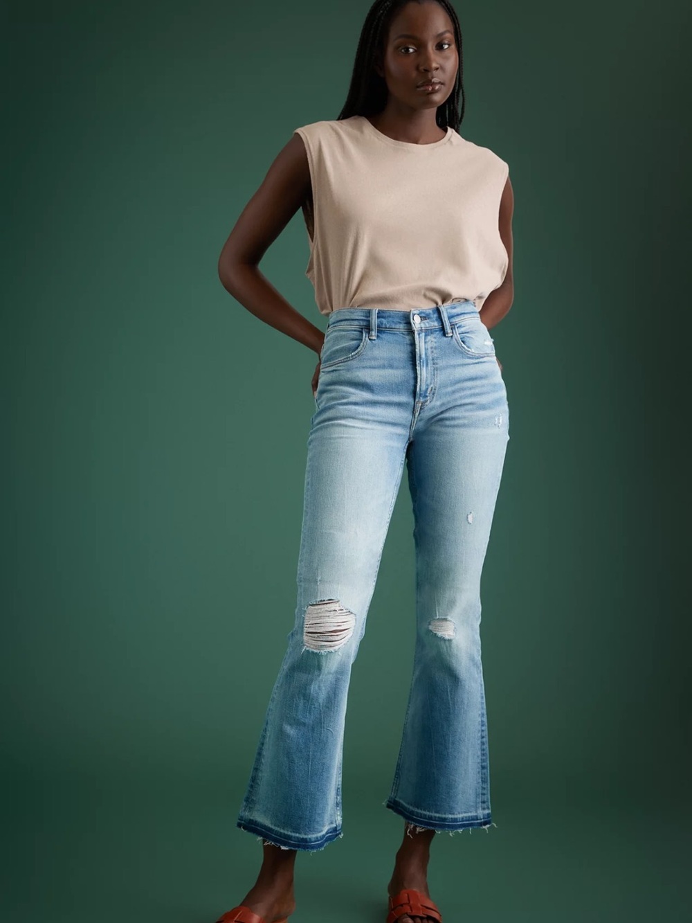 AE77 Premium High-Waisted Crop Flare Jeans from American Eagle